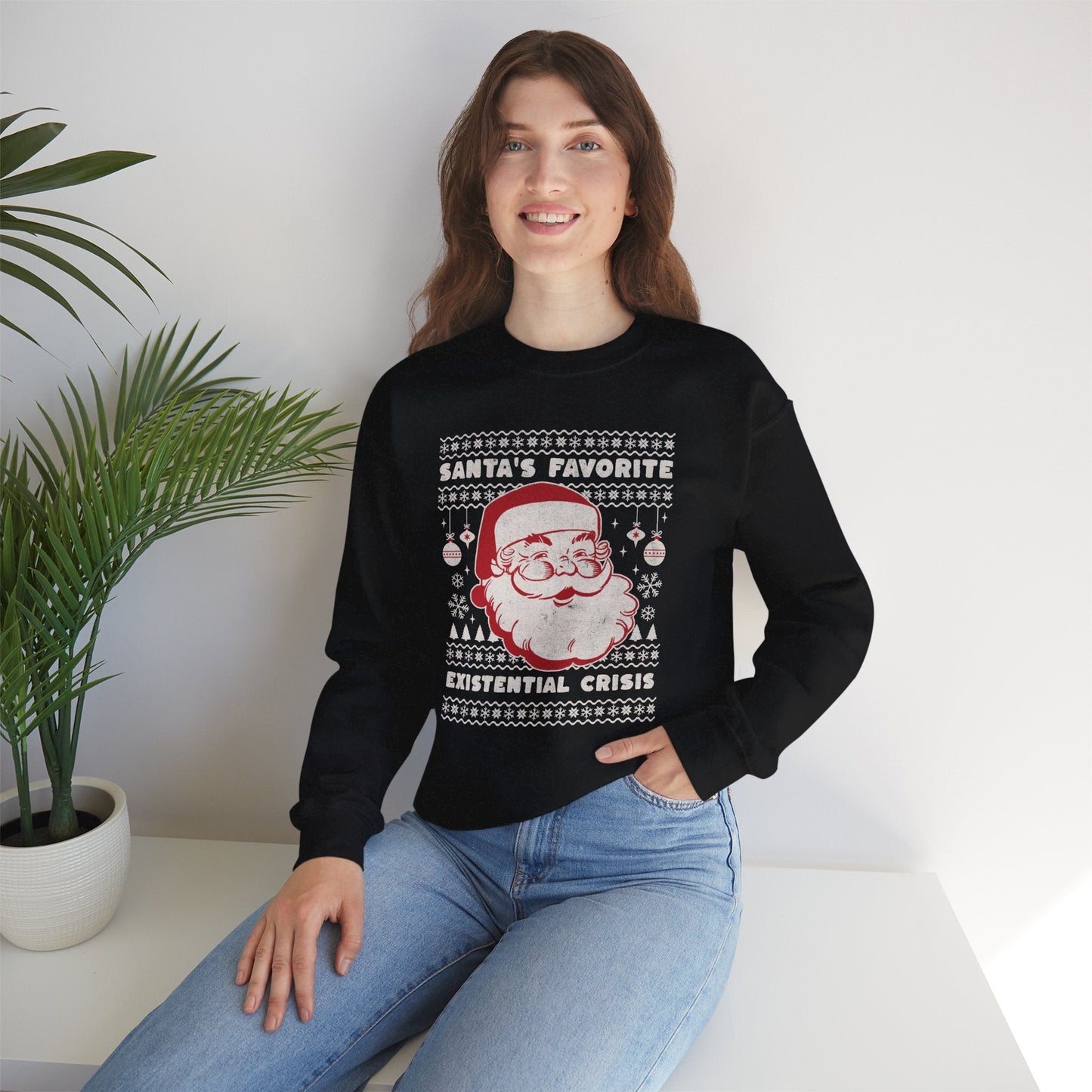 Santa's Favorite Existential Crisis Ugly Christmas Crewneck Printify