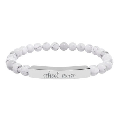 School Nurse Natural Stone Engraved Bar Bracelet