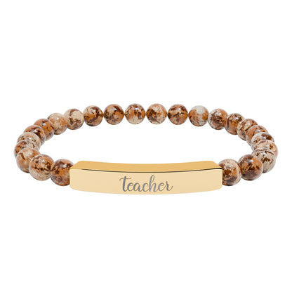 Teacher Natural Stone Engraved Bar Bracelet