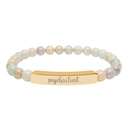 Psychiatrist Natural Stone Engraved Bar Bracelet