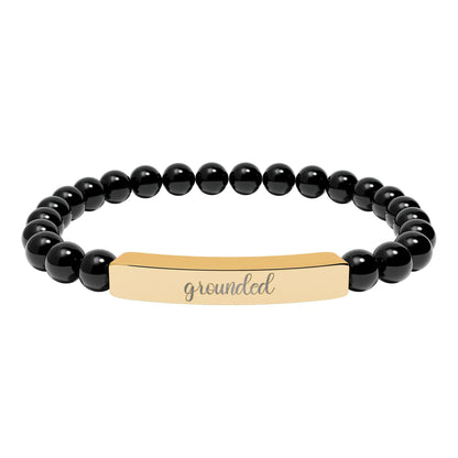 Grounded Natural Stone Engraved Bar Bracelet