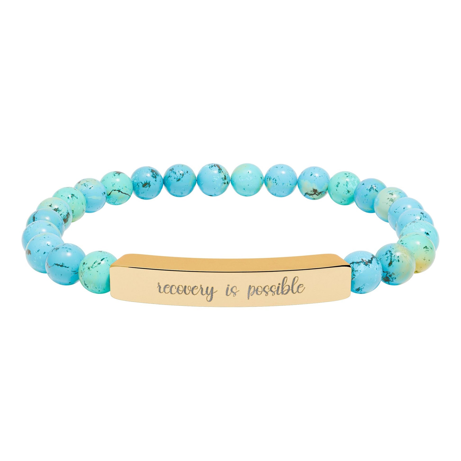Recovery is Possible Natural Stone Engraved Bar Bracelet Printify