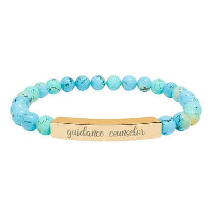 Guidance Counselor Natural Stone Engraved Bar Bracelet
