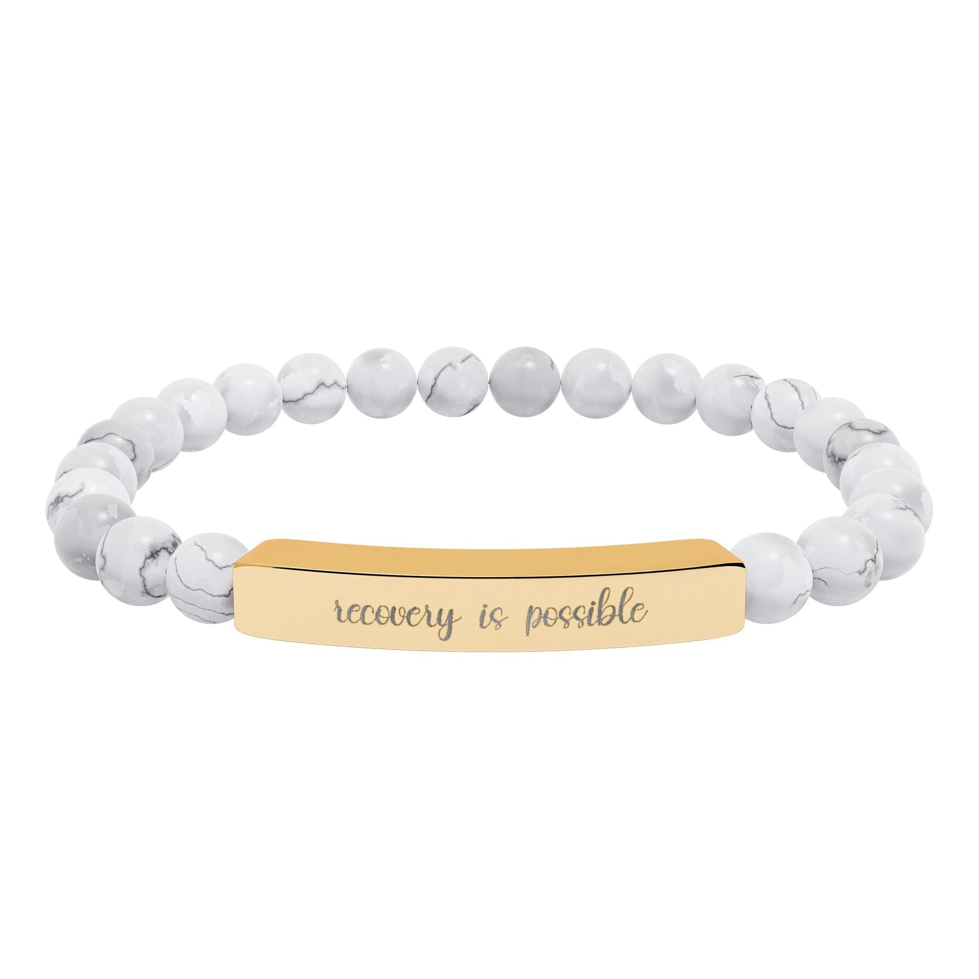 Recovery is Possible Natural Stone Engraved Bar Bracelet Printify