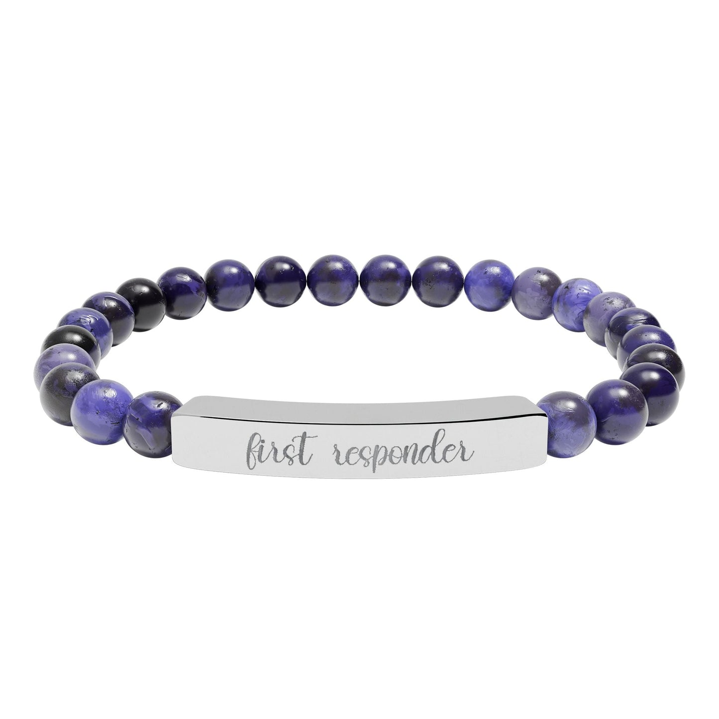First Responder Natural Stone Engraved Bar Bracelet Printify