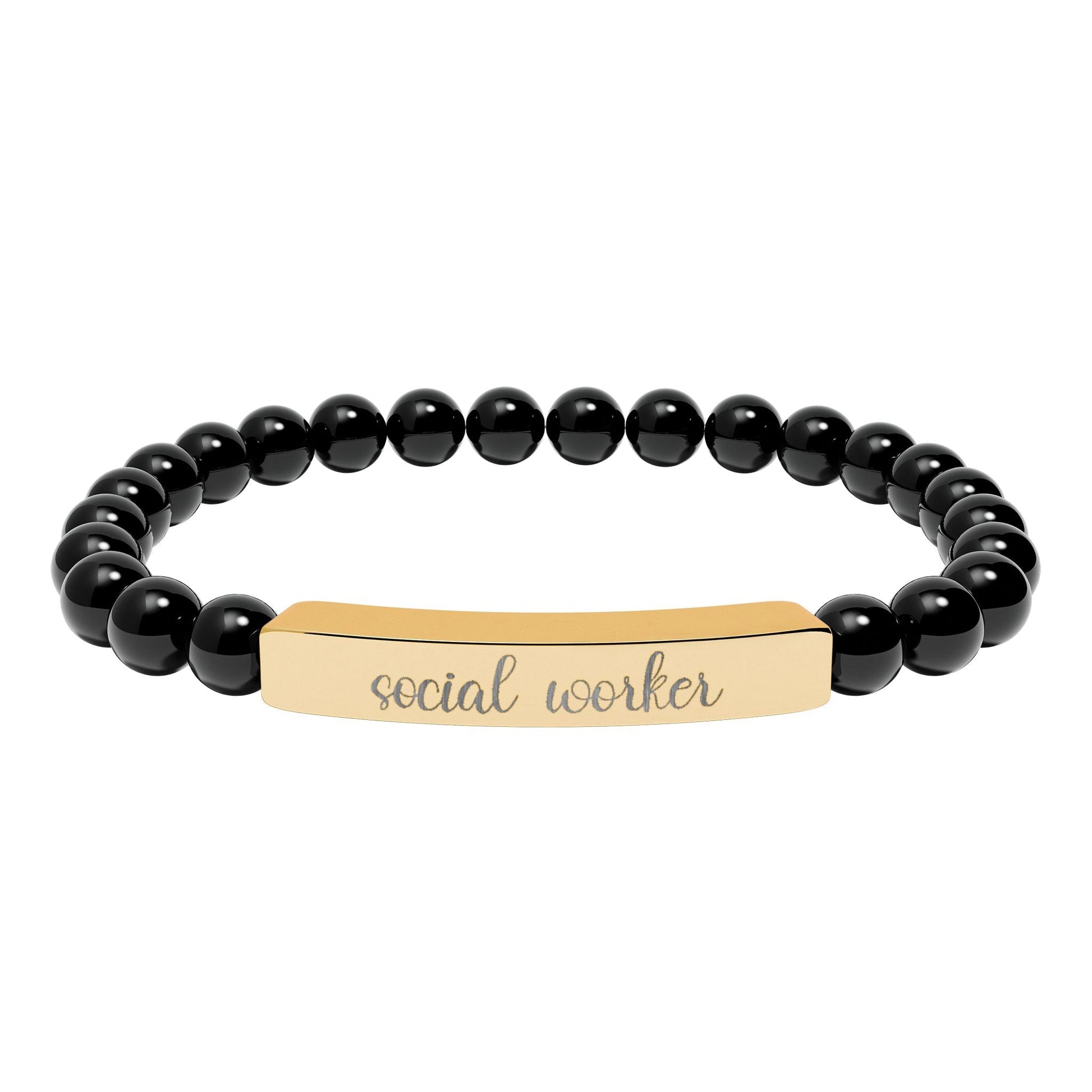 Social Worker Natural Stone Engraved Bar Bracelet Printify