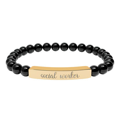 Social Worker Natural Stone Engraved Bar Bracelet