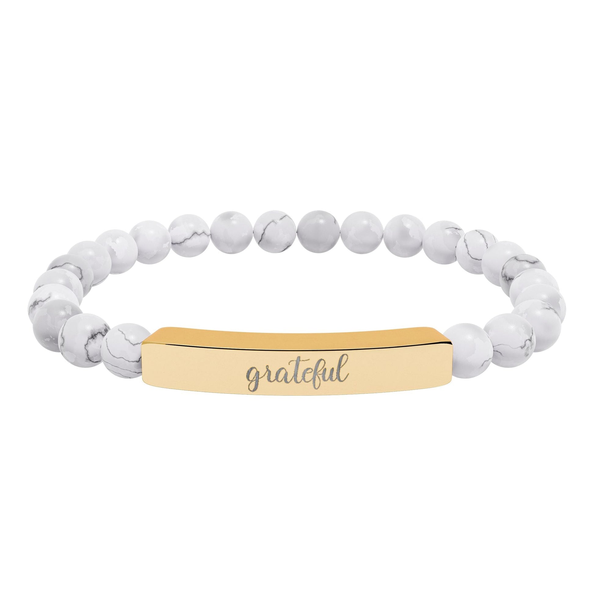Grateful Natural Stone Engraved Bar Bracelet Printify