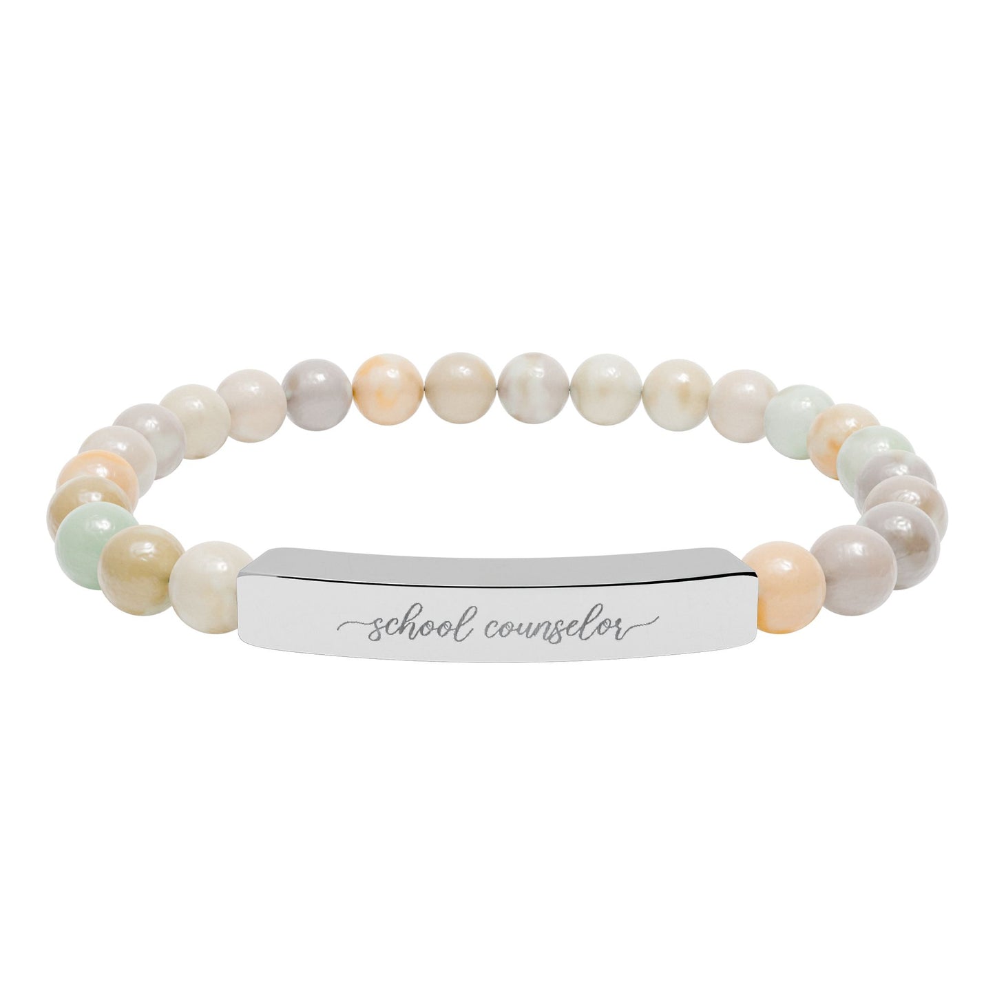 School Counselor Natural Stone Engraved Bar Bracelet