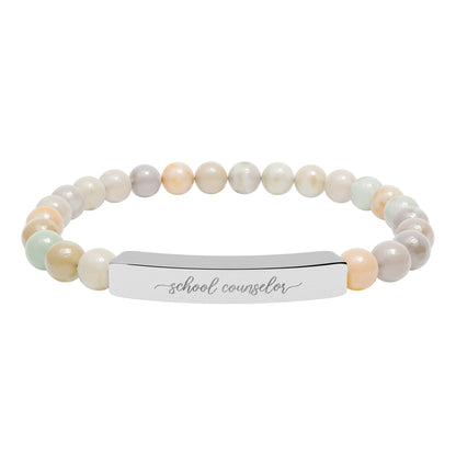 School Counselor Natural Stone Engraved Bar Bracelet