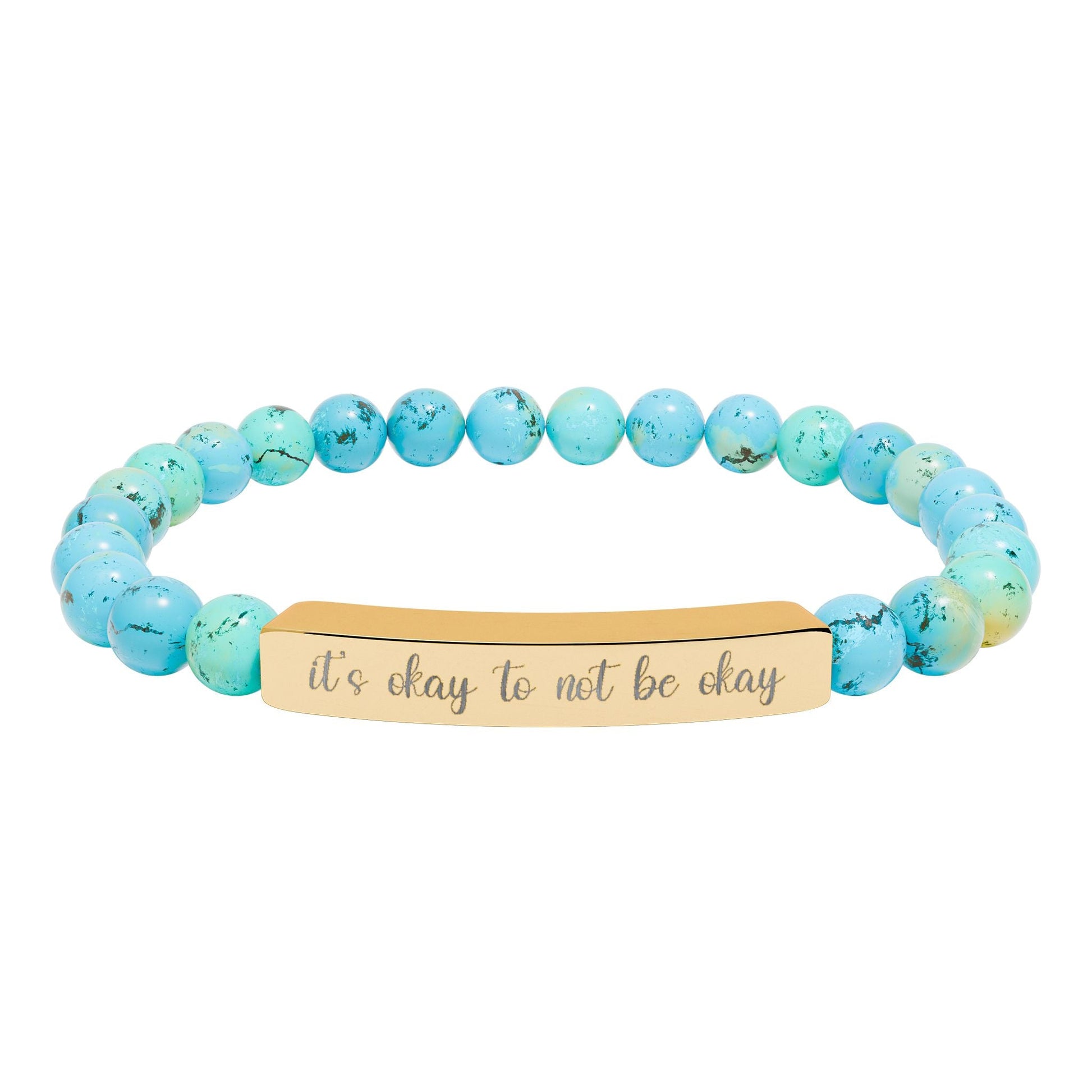 It’s Okay to Not Be Okay Natural Stone Engraved Bar Bracelet Printify