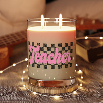 Retro Checkered Teacher Candle (11oz) Printify