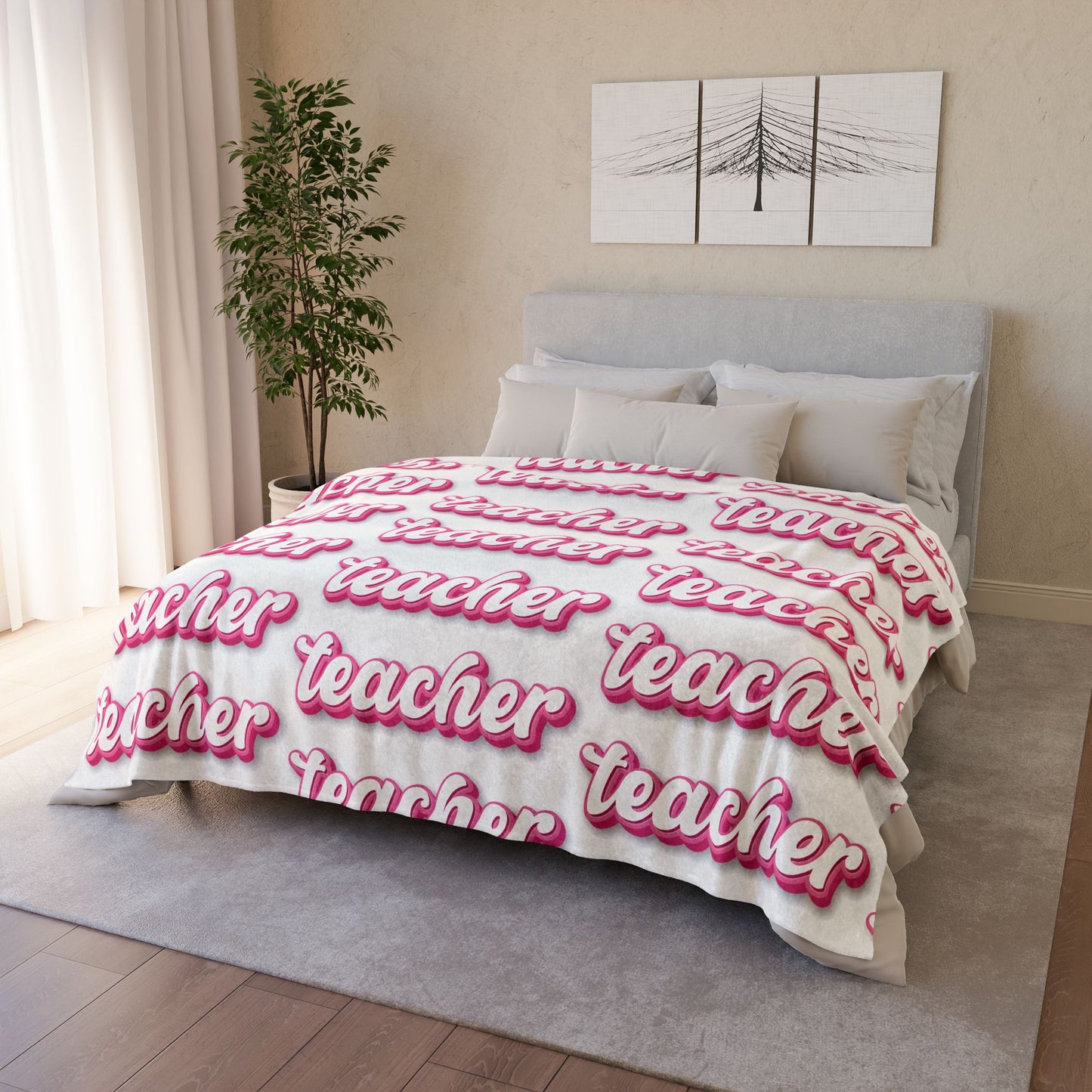 Pink Teacher Soft Polyester Blanket Printify