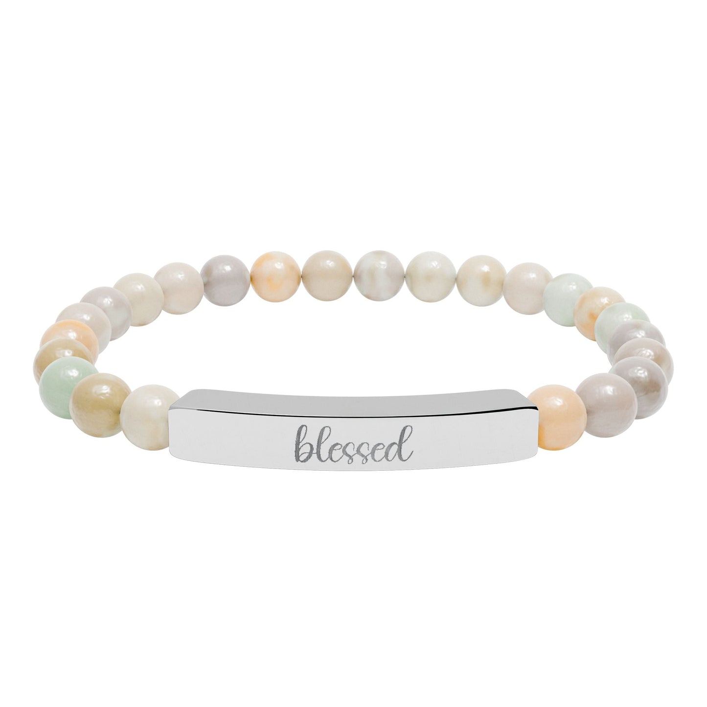 Blessed Natural Stone Engraved Bar Bracelet Printify
