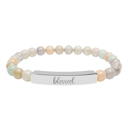 Blessed Natural Stone Engraved Bar Bracelet