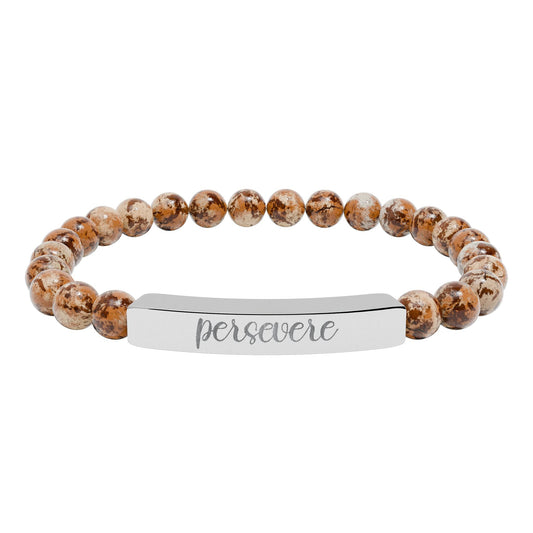 Persevere Natural Stone Engraved Bar Bracelet Printify