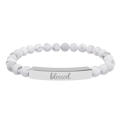 Blessed Natural Stone Engraved Bar Bracelet