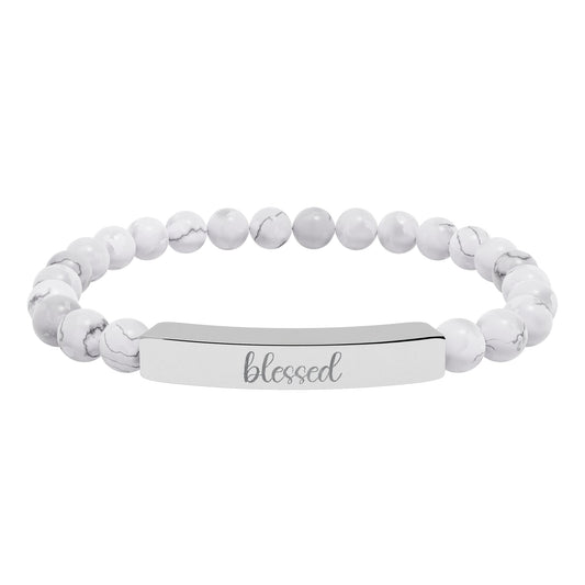 Blessed Natural Stone Engraved Bar Bracelet