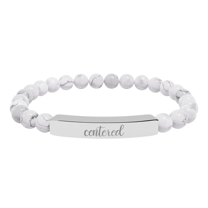 Centered Natural Stone Engraved Bar Bracelet