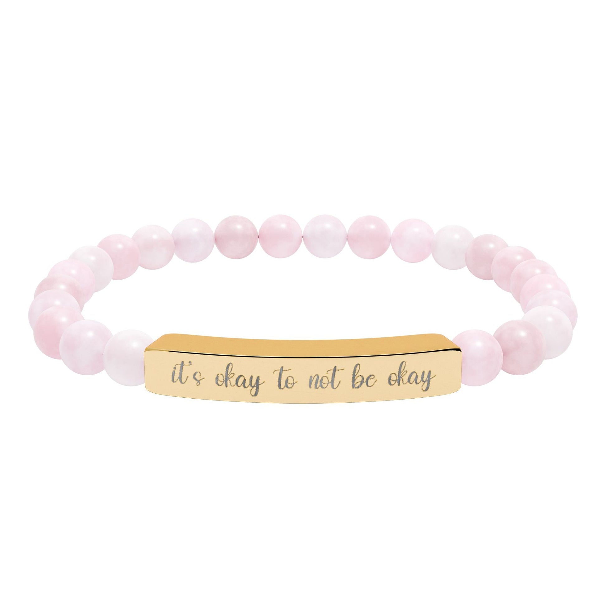 It’s Okay to Not Be Okay Natural Stone Engraved Bar Bracelet Printify
