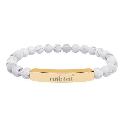 Centered Natural Stone Engraved Bar Bracelet