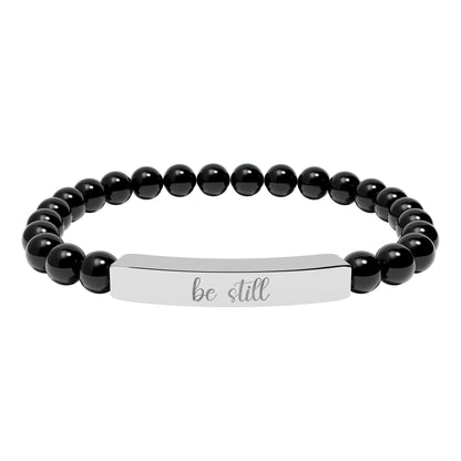 Be Still Natural Stone Engraved Bar Bracelet