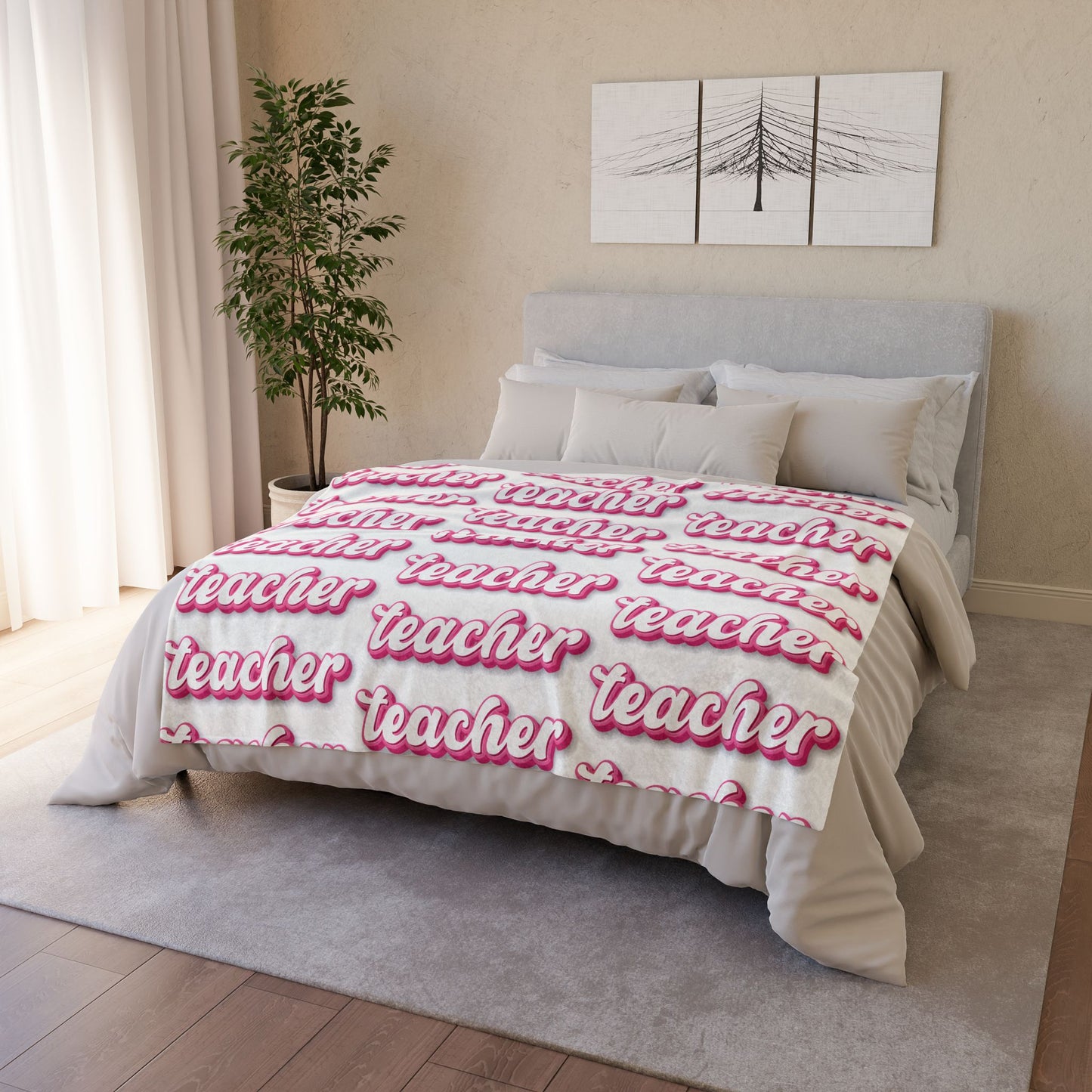 Pink Teacher Soft Polyester Blanket Printify