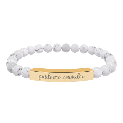 Guidance Counselor Natural Stone Engraved Bar Bracelet