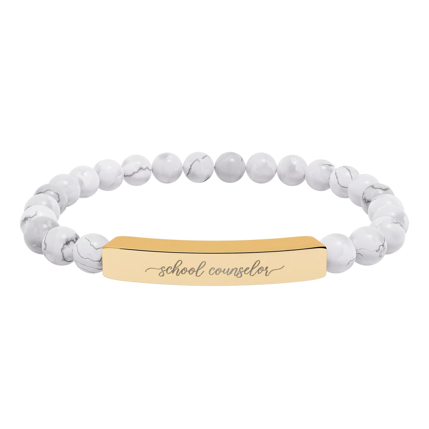 School Counselor Natural Stone Engraved Bar Bracelet
