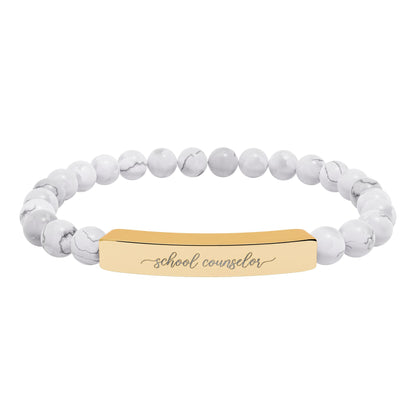 School Counselor Natural Stone Engraved Bar Bracelet