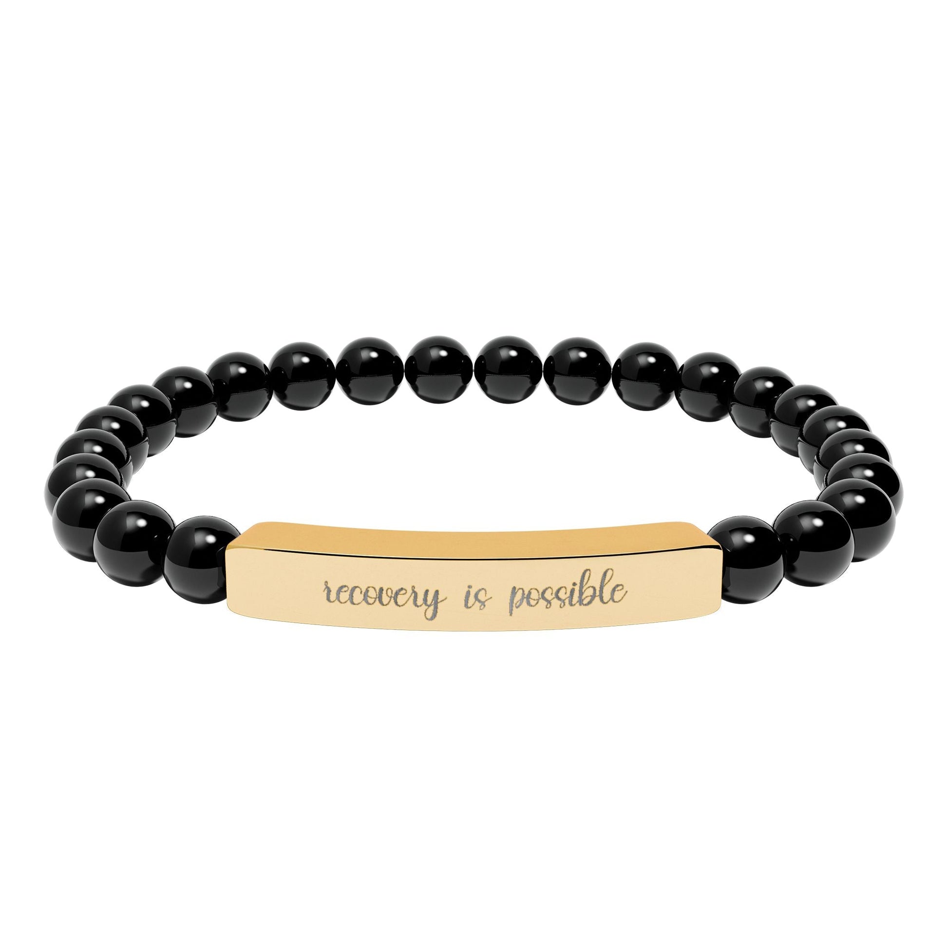 Recovery is Possible Natural Stone Engraved Bar Bracelet Printify