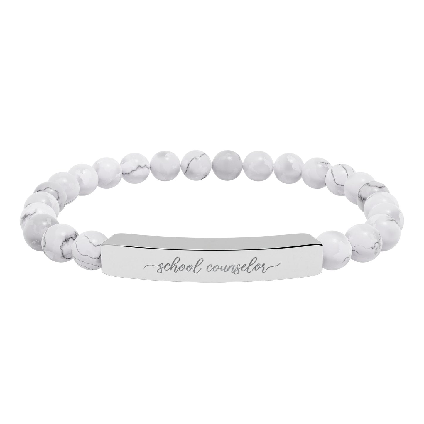 School Counselor Natural Stone Engraved Bar Bracelet