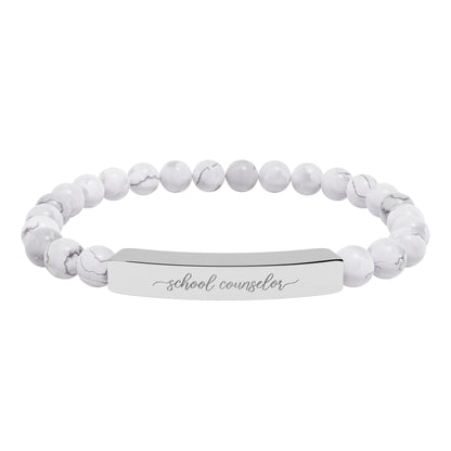 School Counselor Natural Stone Engraved Bar Bracelet