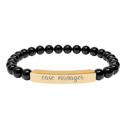 Case Manager Natural Stone Engraved Bar Bracelet