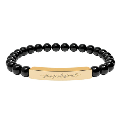 Paraprofessional Natural Stone Engraved Bar Bracelet