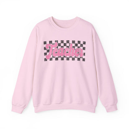 Retro Checkered Teacher Crewneck Printify