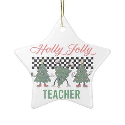 Holly Jolly Teacher Ornament Printify