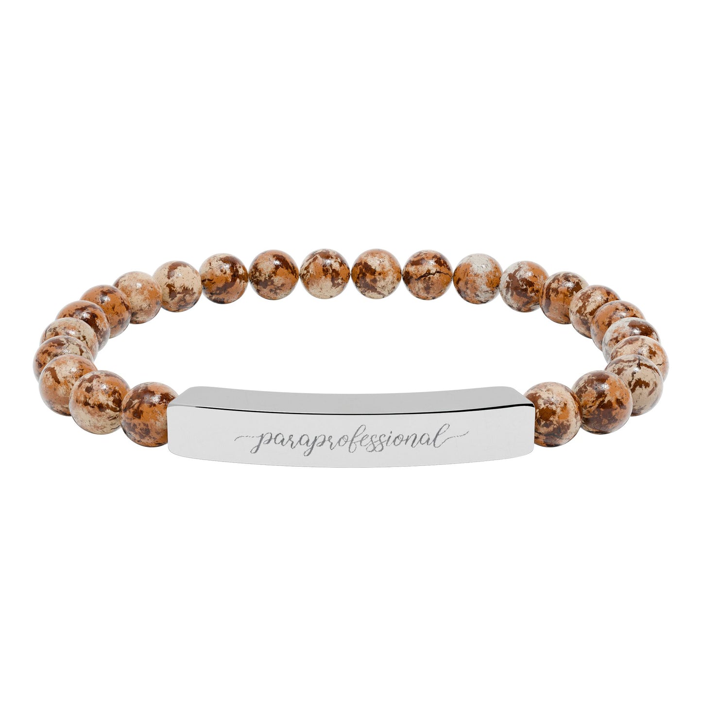 Paraprofessional Natural Stone Engraved Bar Bracelet
