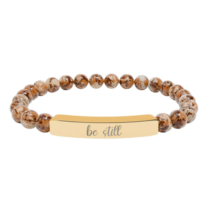 Be Still Natural Stone Engraved Bar Bracelet
