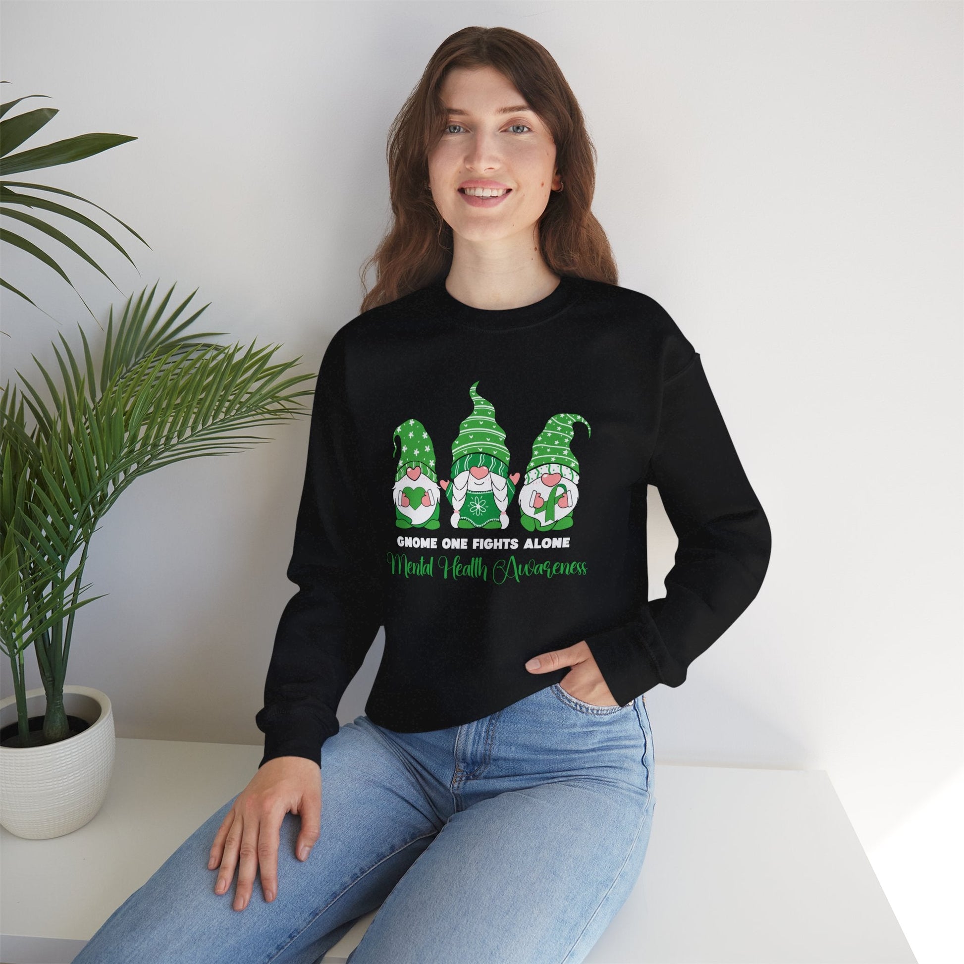 Gnome One Fights Alone Crewneck Printify