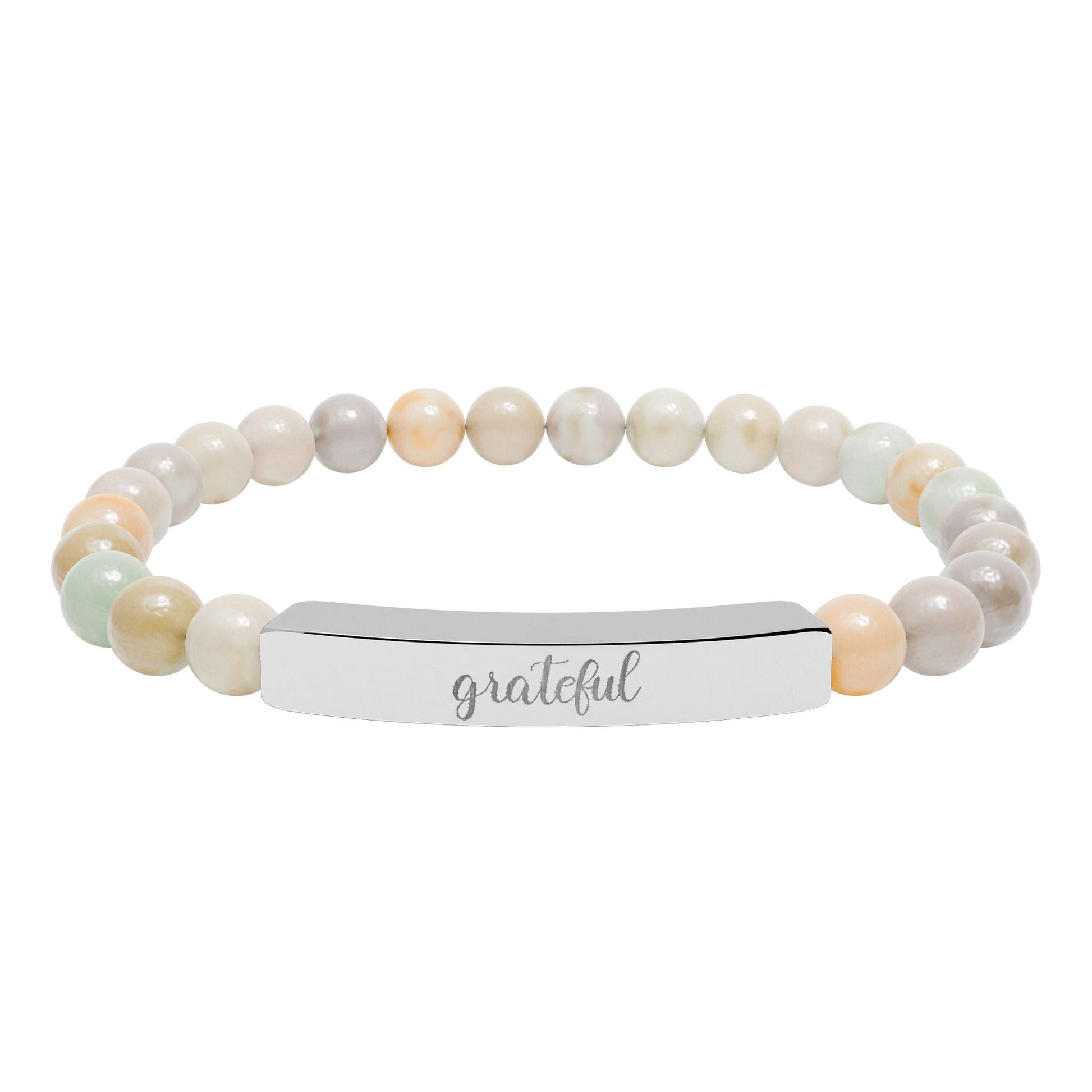 Grateful Natural Stone Engraved Bar Bracelet Printify