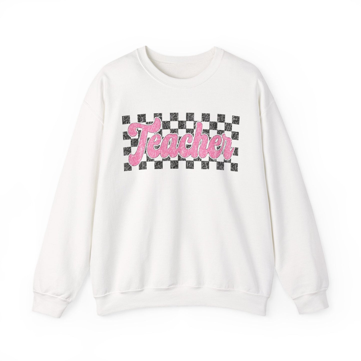 Retro Checkered Teacher Crewneck Printify