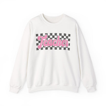 Retro Checkered Teacher Crewneck Printify