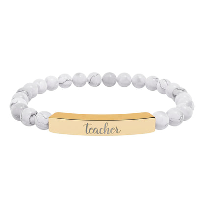 Teacher Natural Stone Engraved Bar Bracelet