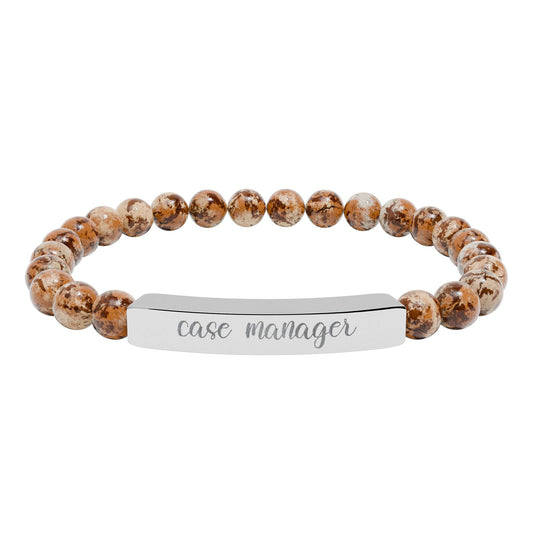 Case Manager Natural Stone Engraved Bar Bracelet