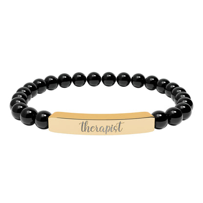 Therapist Natural Stone Engraved Bar Bracelet