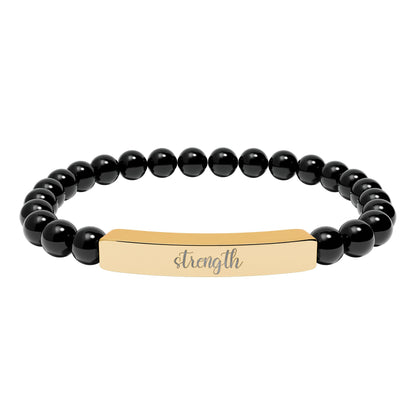 Strength Natural Stone Engraved Bar Bracelet