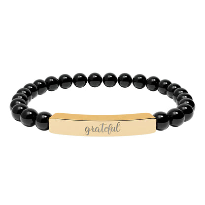 Grateful Natural Stone Engraved Bar Bracelet