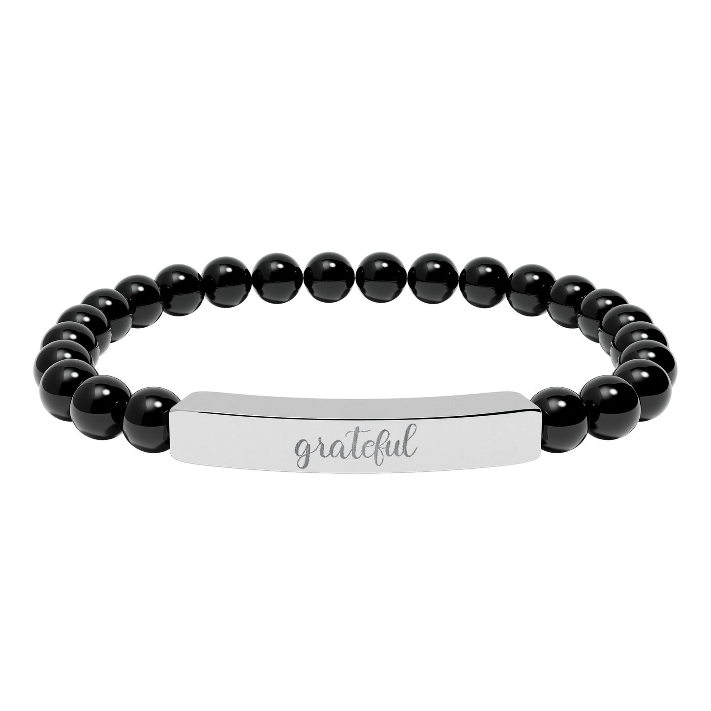 Grateful Natural Stone Engraved Bar Bracelet Printify