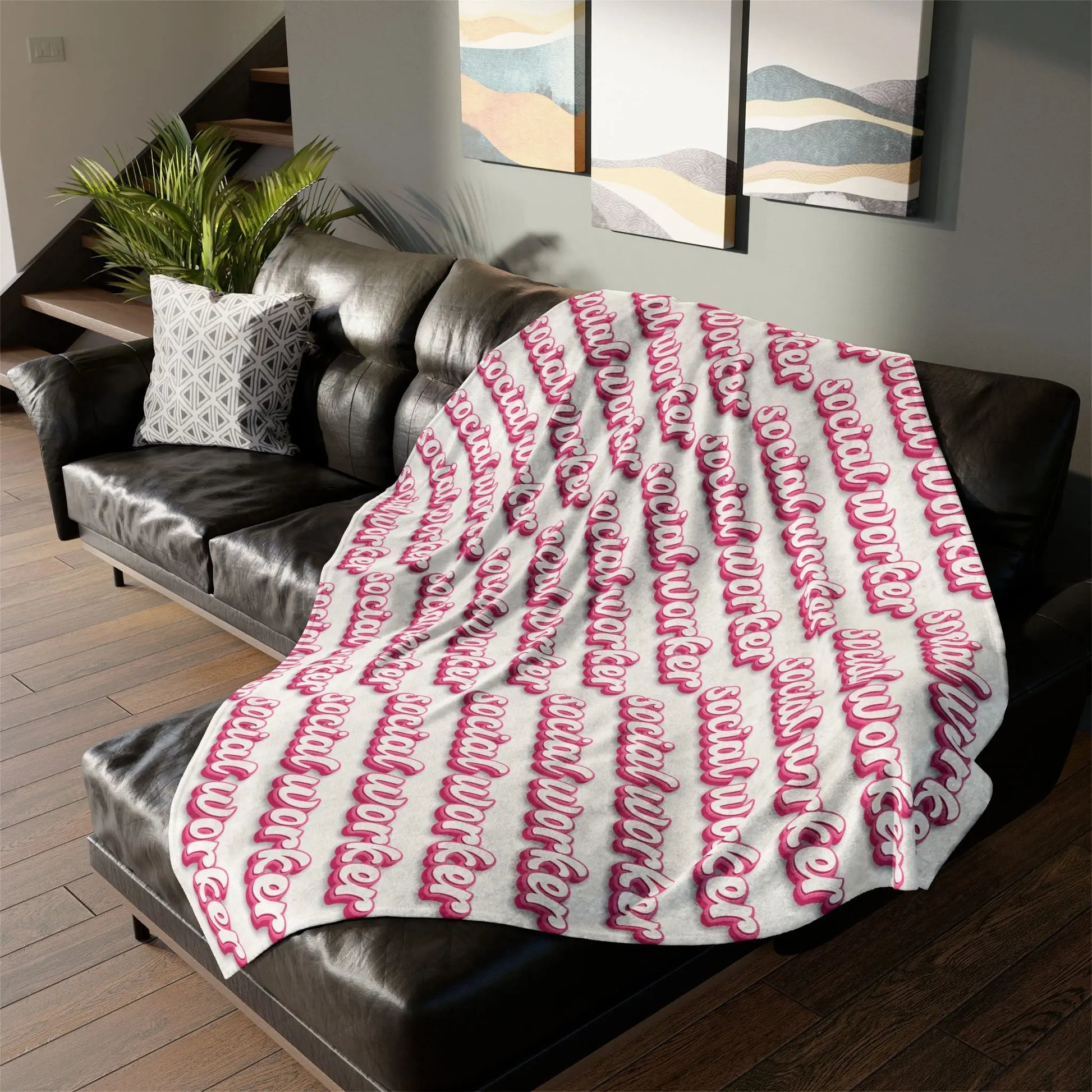 Pink Social Worker Soft Polyester Blanket Printify